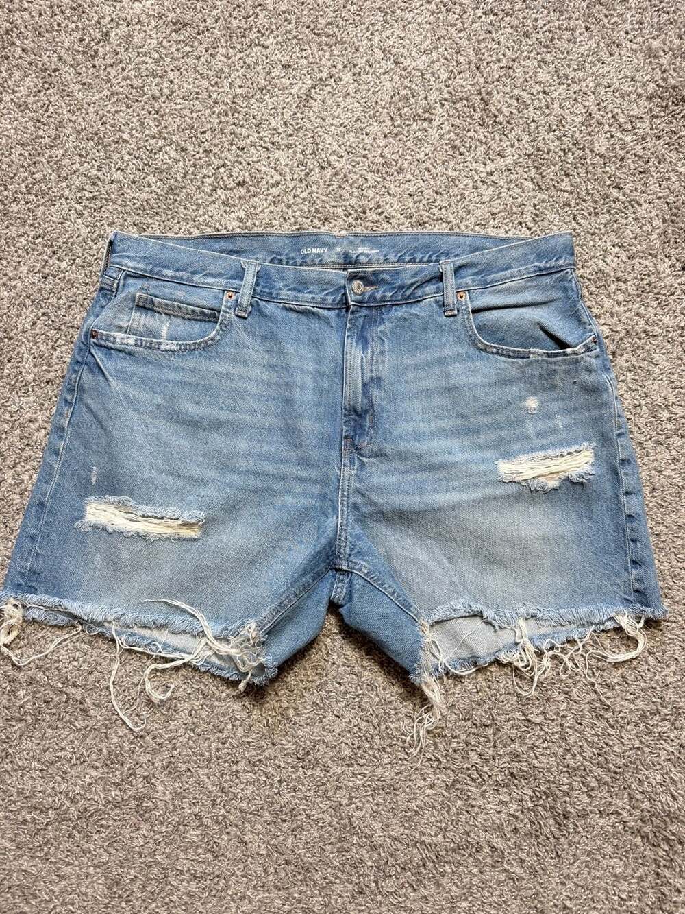 Old Navy High-Rise Slouchy Straight Denim Shorts Size 18 Distressed Cutoff
